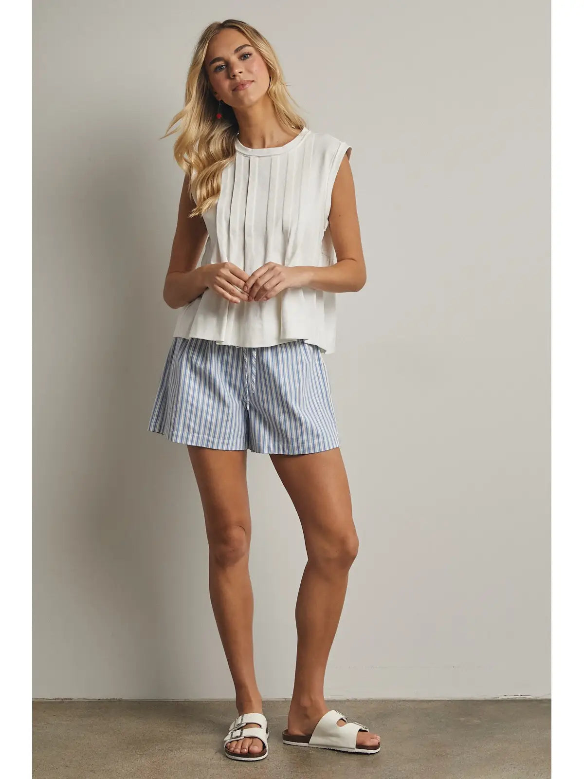 Off White Pleated Knit Tank Top