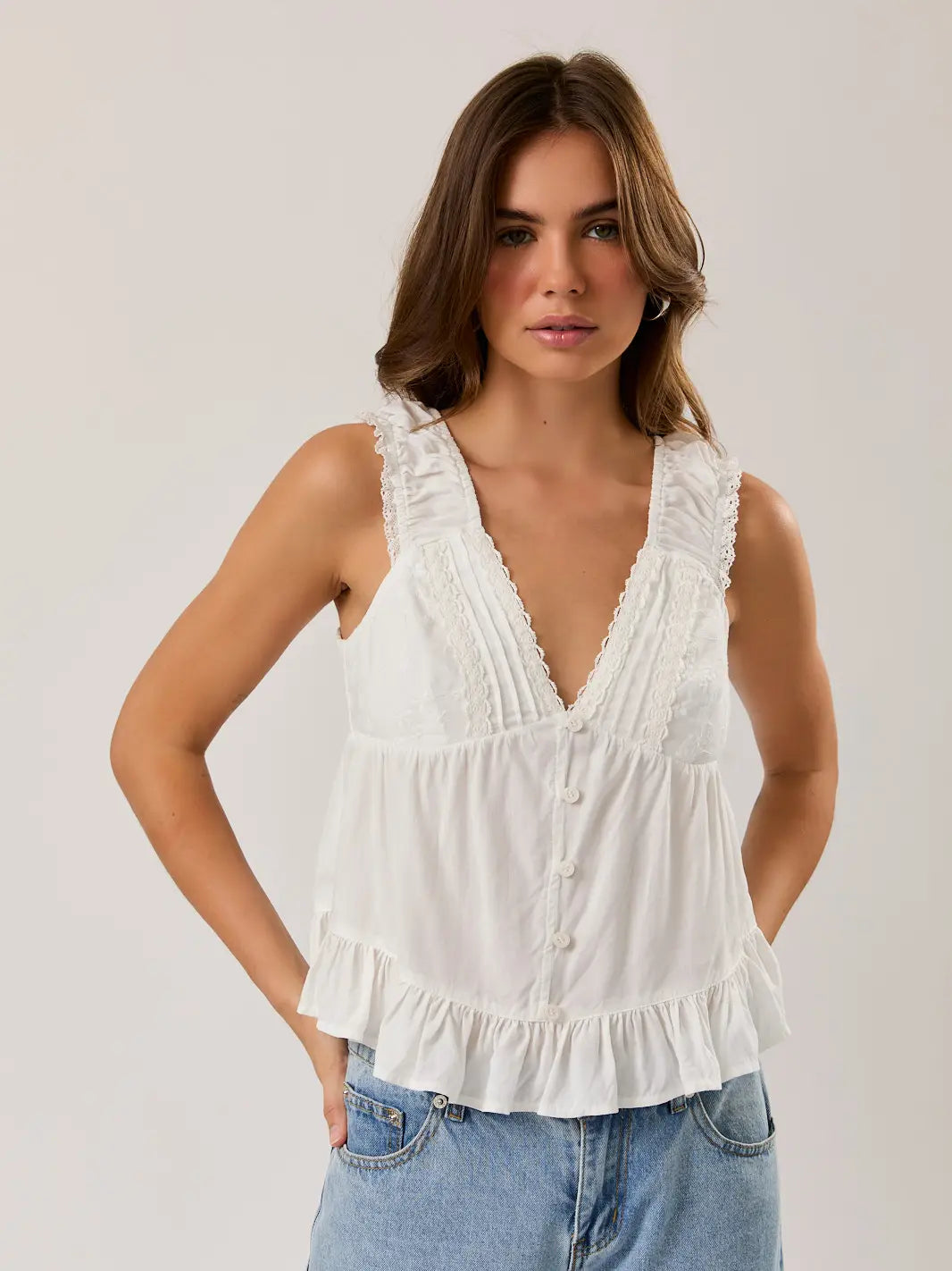 V-NECKLINE TOP WITH LACE TRIM
