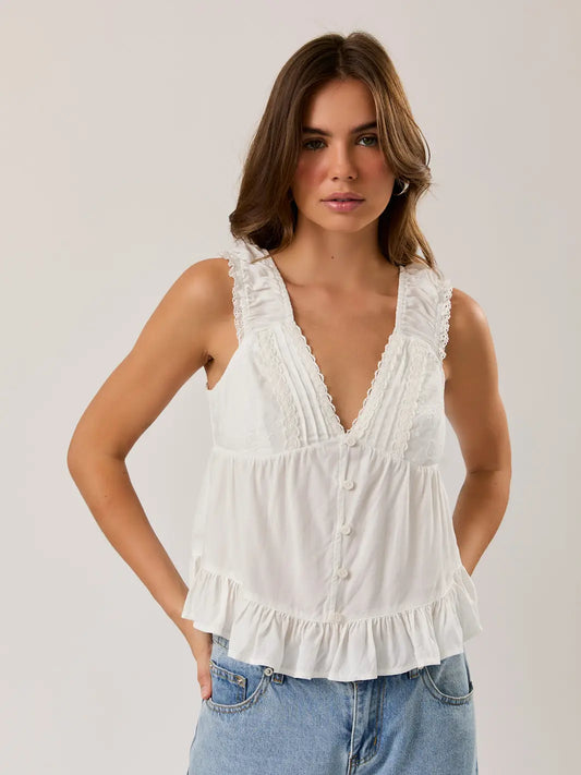 V-NECKLINE TOP WITH LACE TRIM