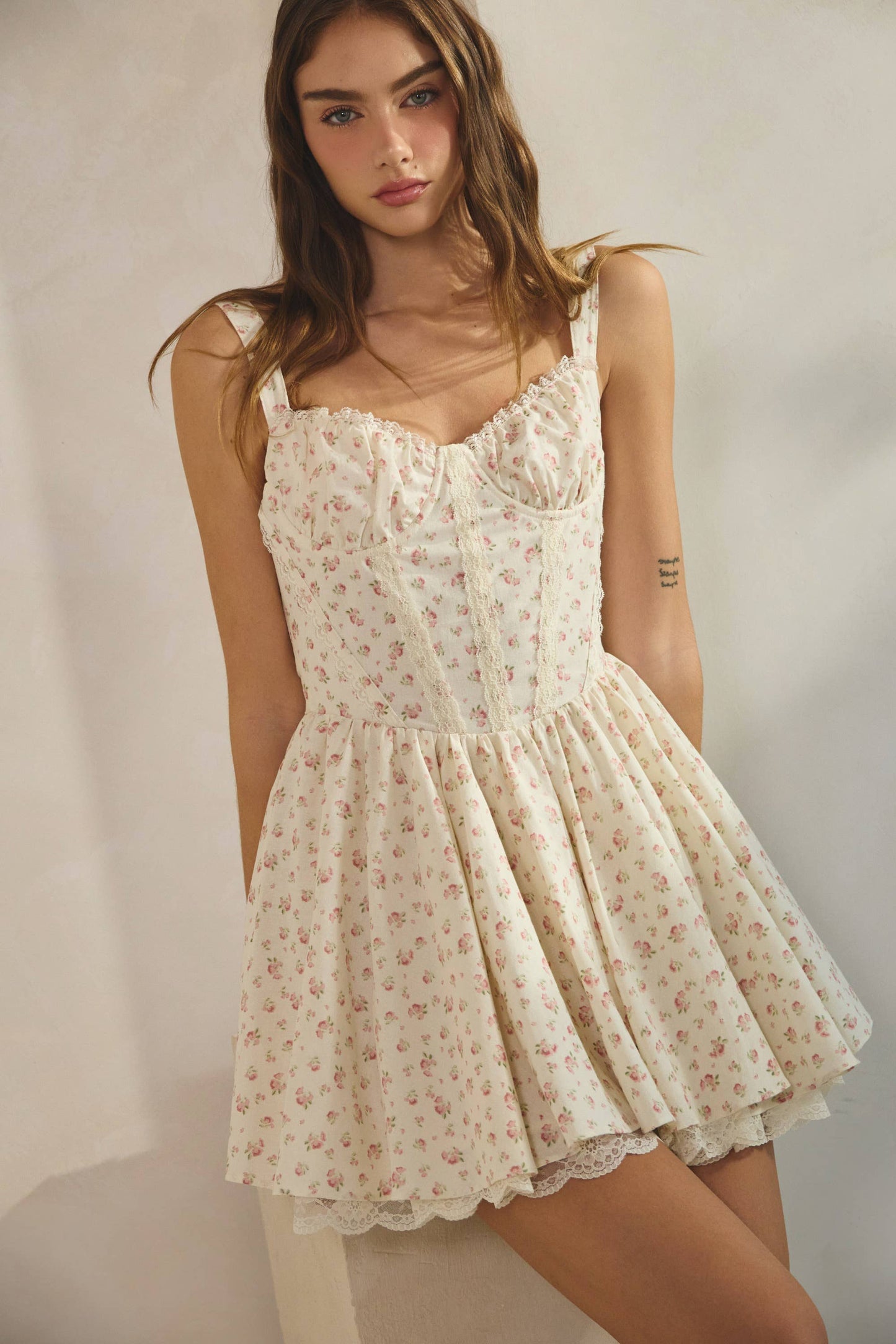 Zimmer Floral Corset Lace Trim Mini Dress