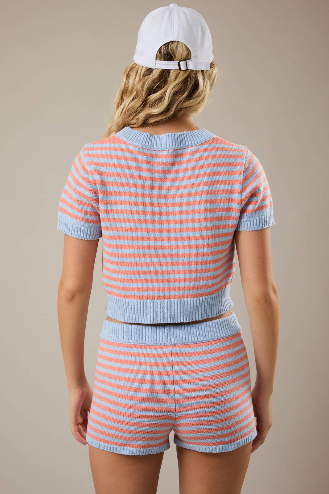 CREW NECK STRIPE SWEATER CROP TOP