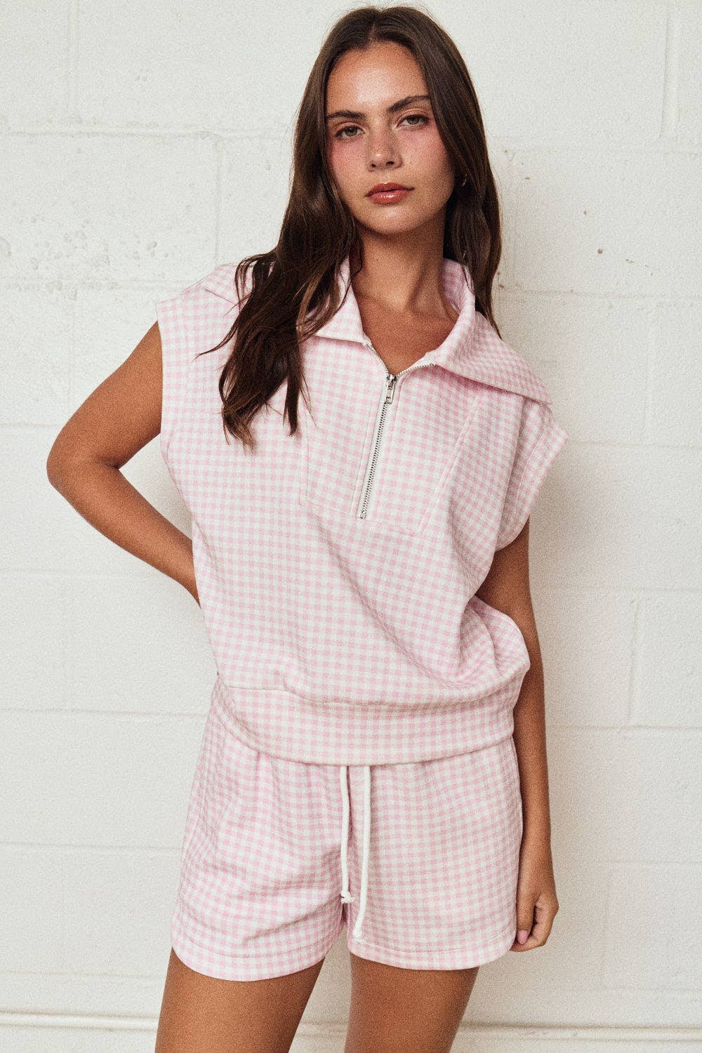 Gingham Zip Up Top & Short Set