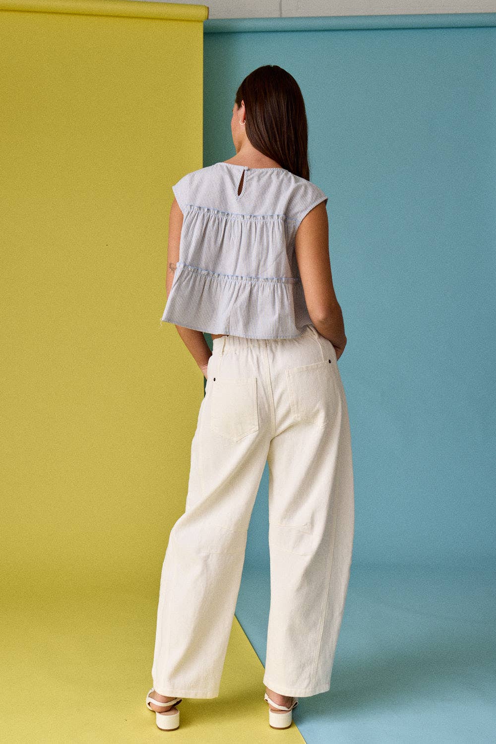 Tiered Seam Stripe Sleeveless Top