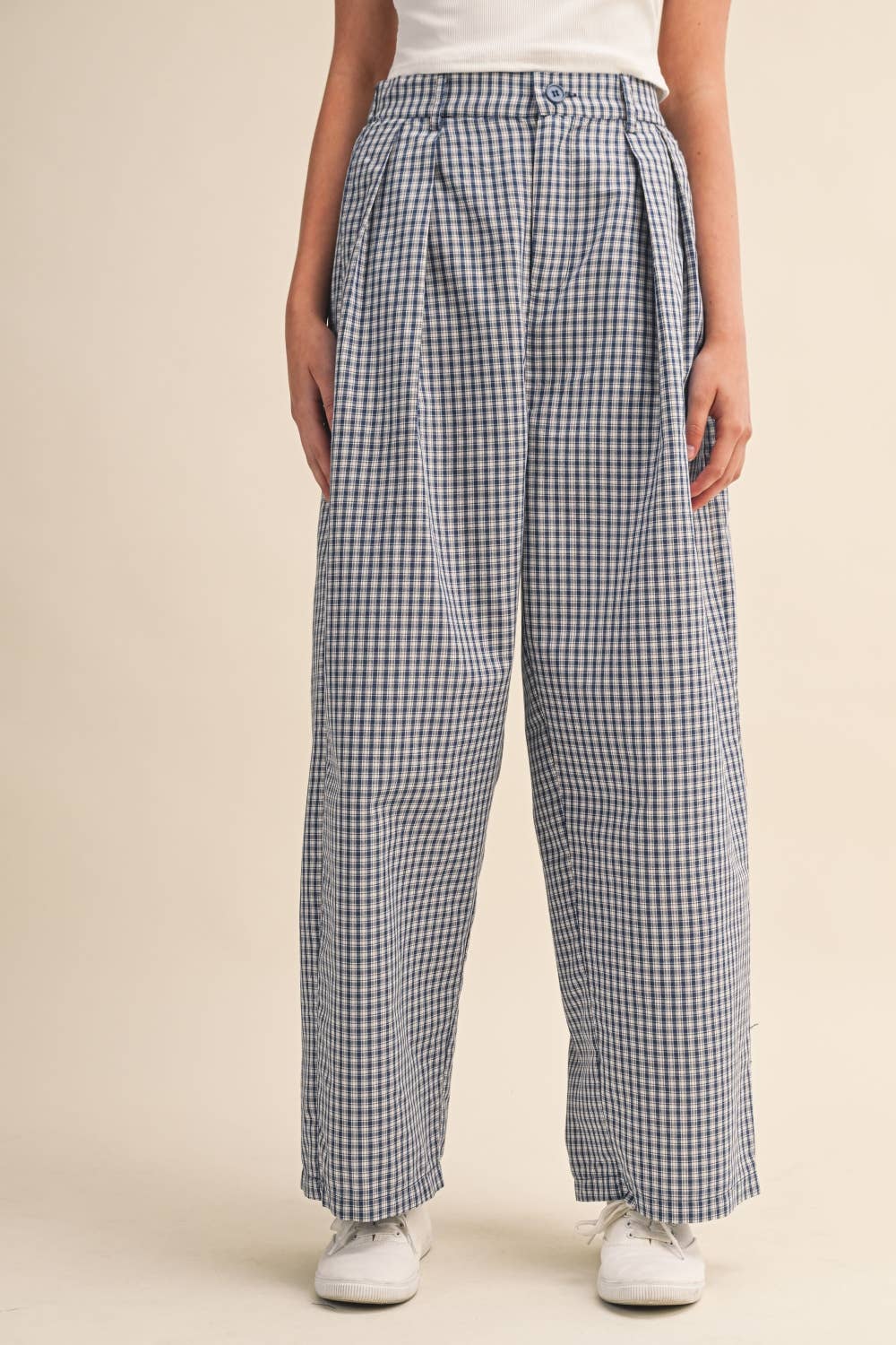 CHECK PATTERN PINTUCK PANTS