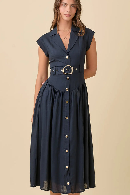 Lapel Collar Midi Dress