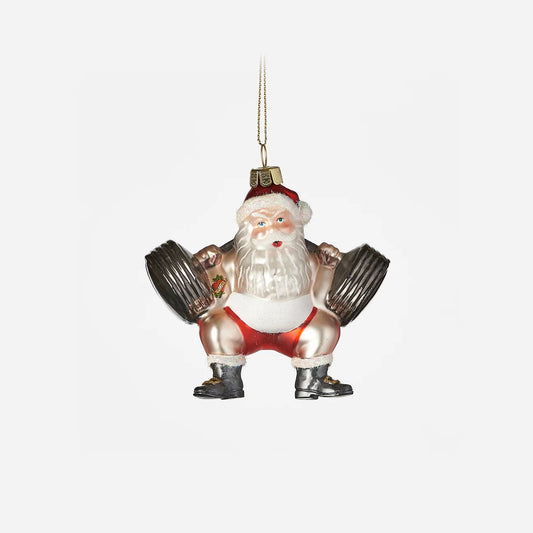 Weightlifter Santa Ornament