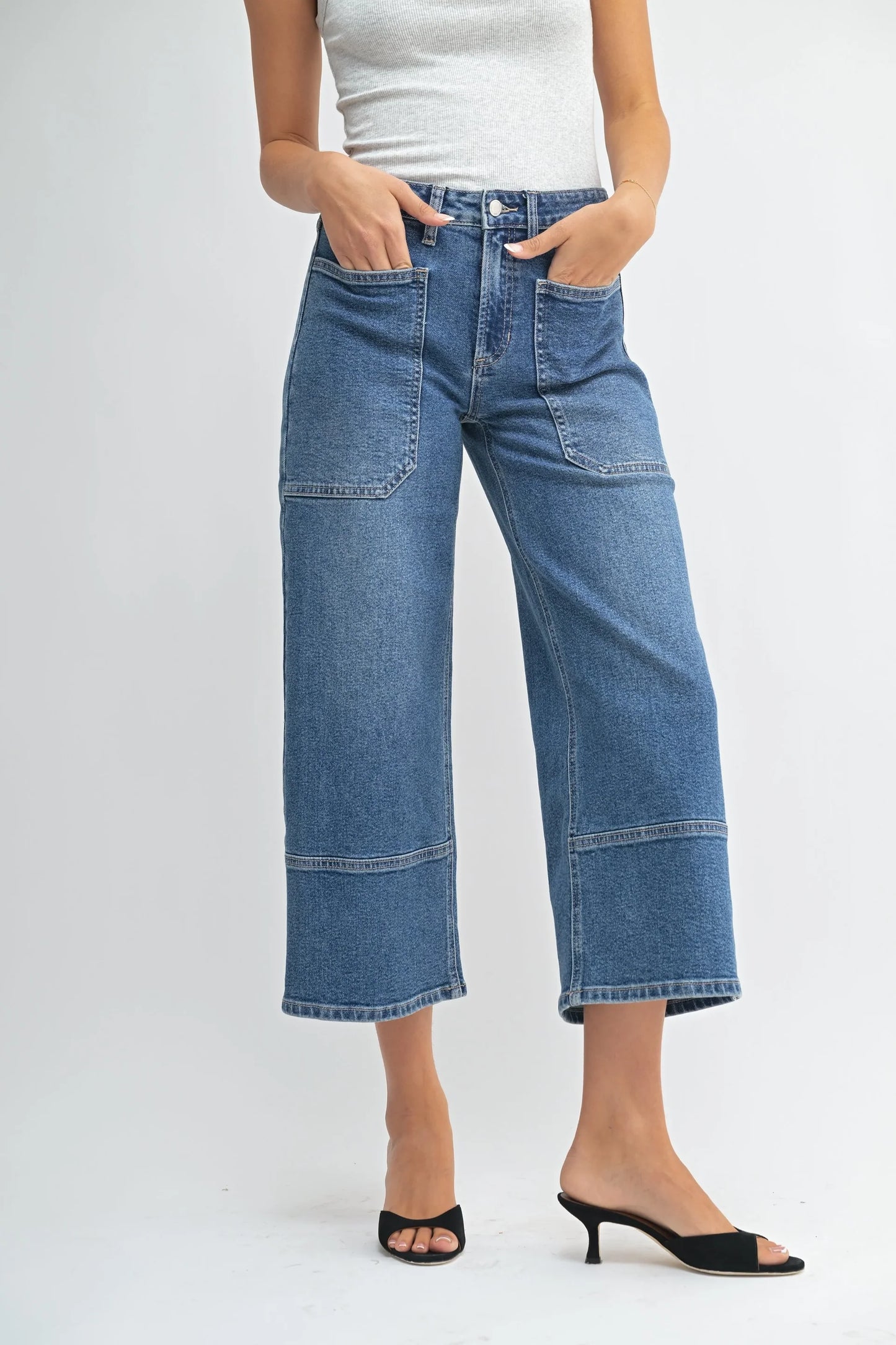 High Rise Cropped Wide Leg Denim