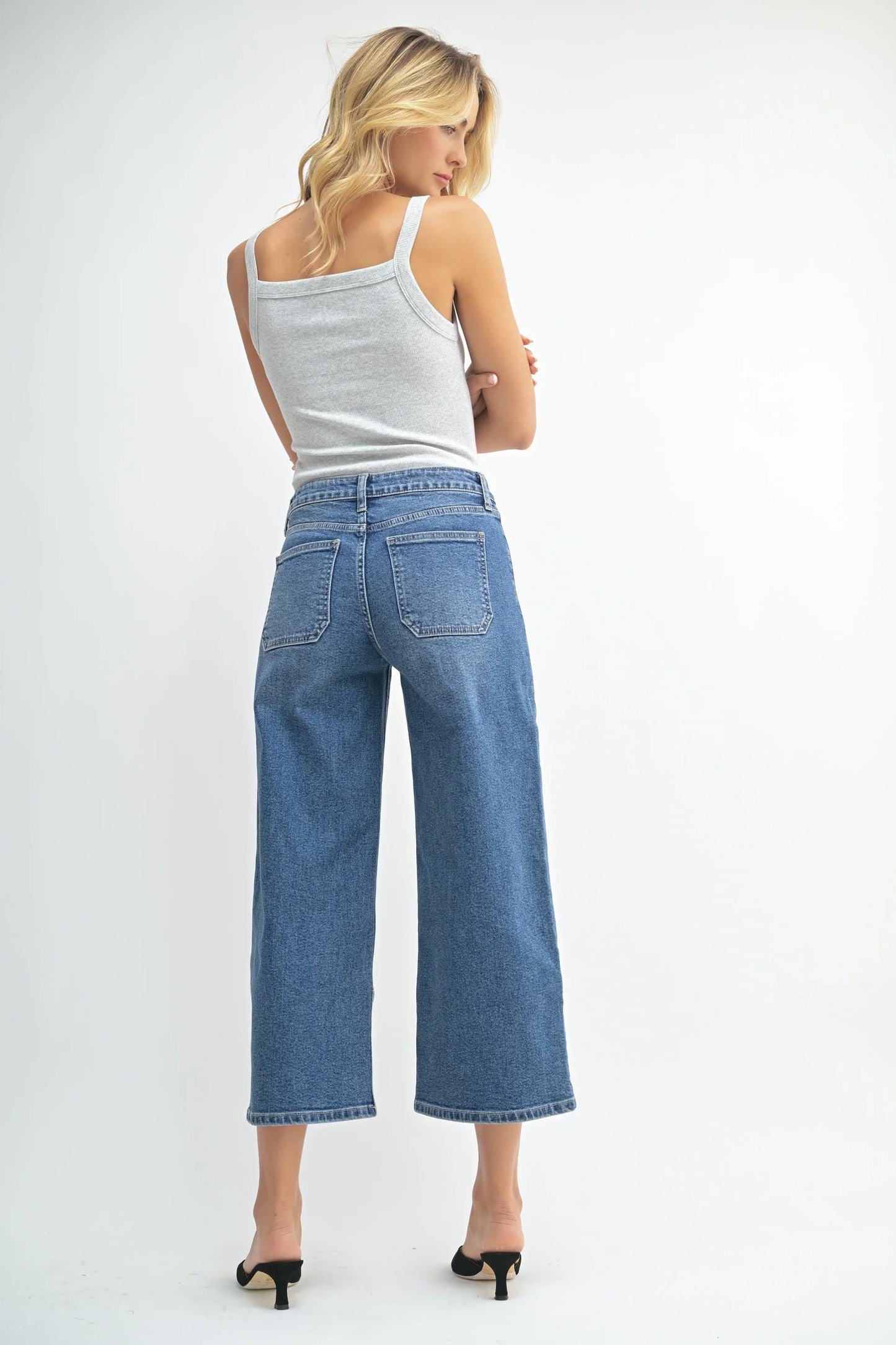 High Rise Cropped Wide Leg Denim