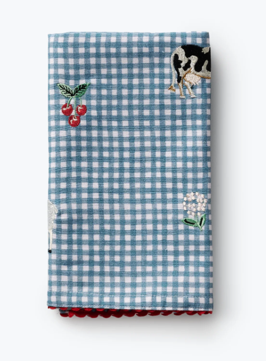 Country Farm Gingham Embroidered Tea Towel