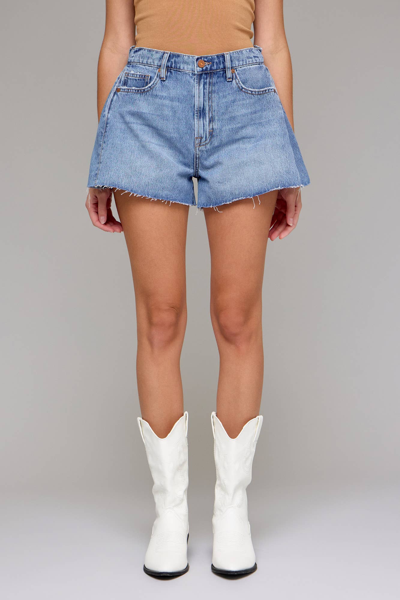 Medium Wash Side Insert 3" Inseam A-Line Shorts