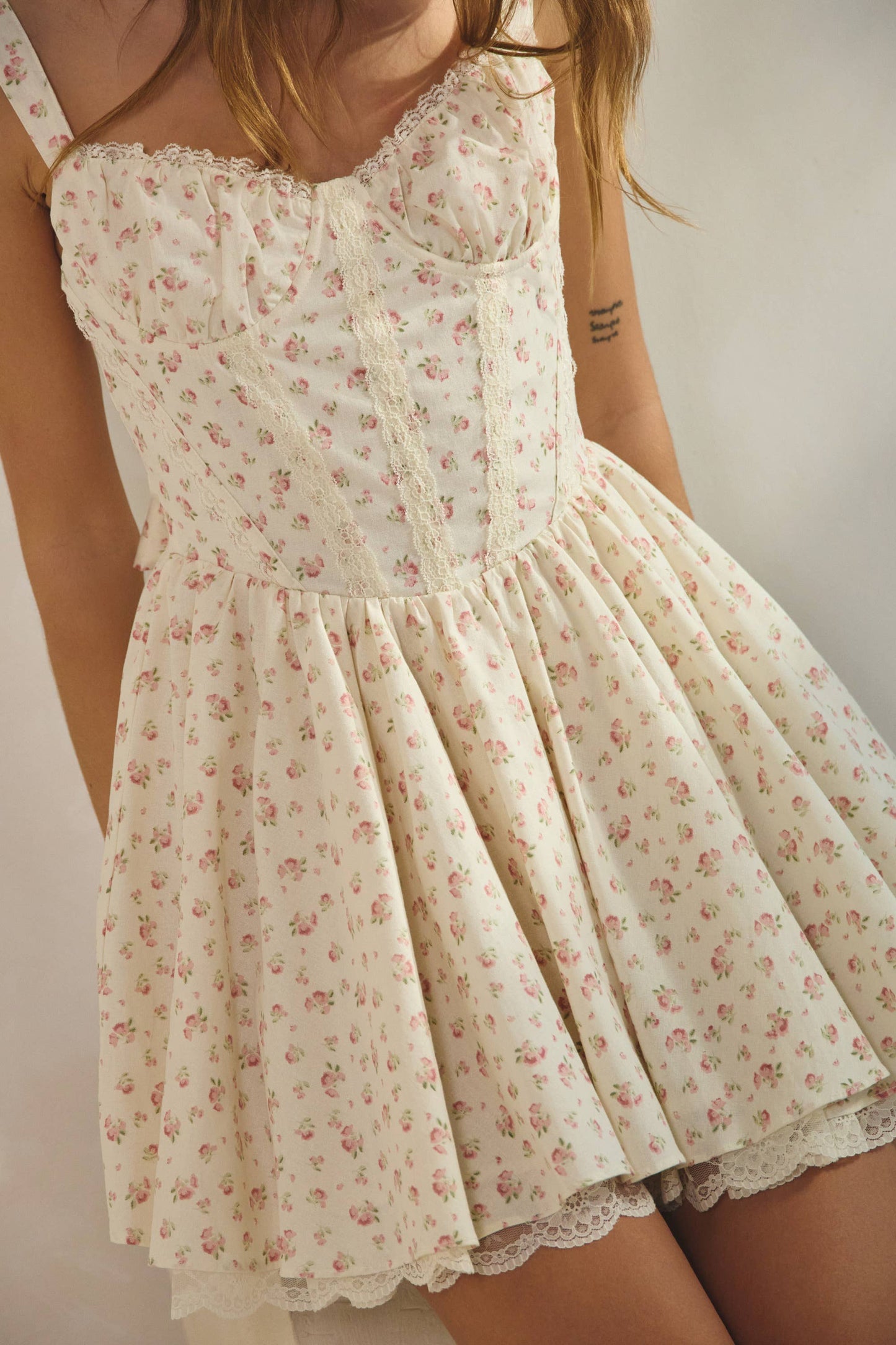 Zimmer Floral Corset Lace Trim Mini Dress
