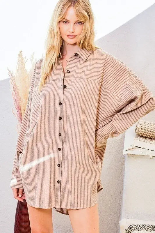 Oversize Stripe Shirt Dress
