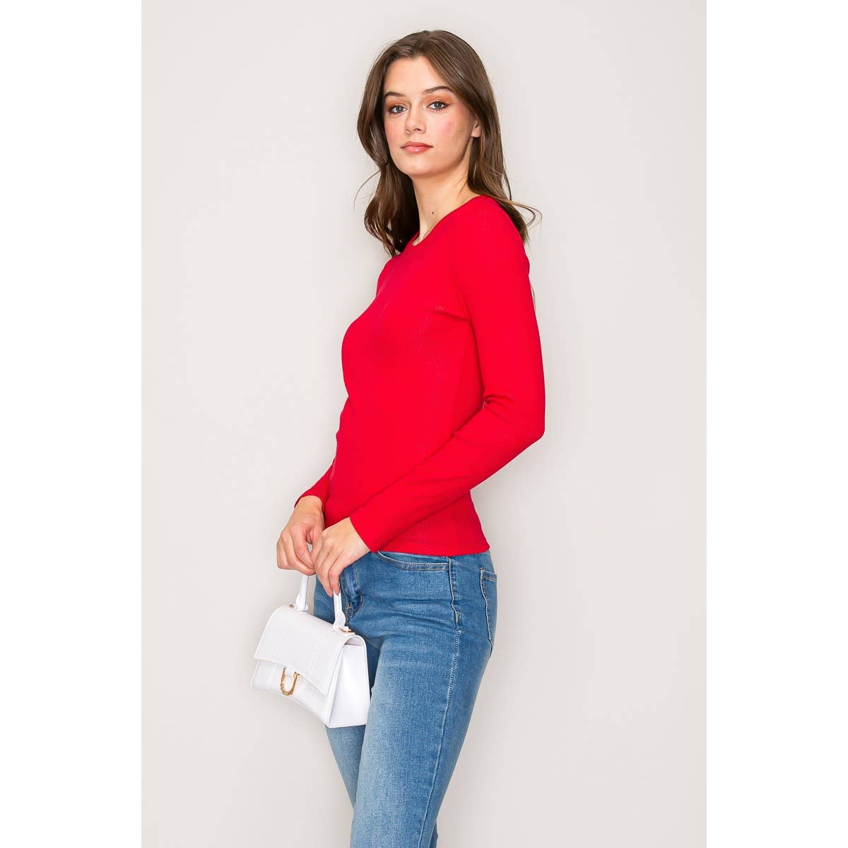 Crew Neck Long Sleeve Rib Top