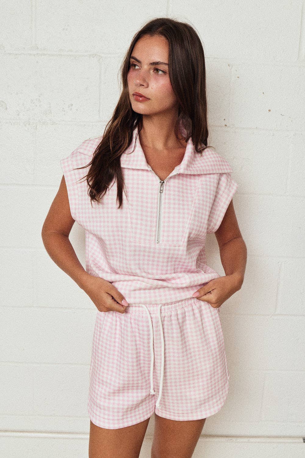 Gingham Zip Up Top & Short Set
