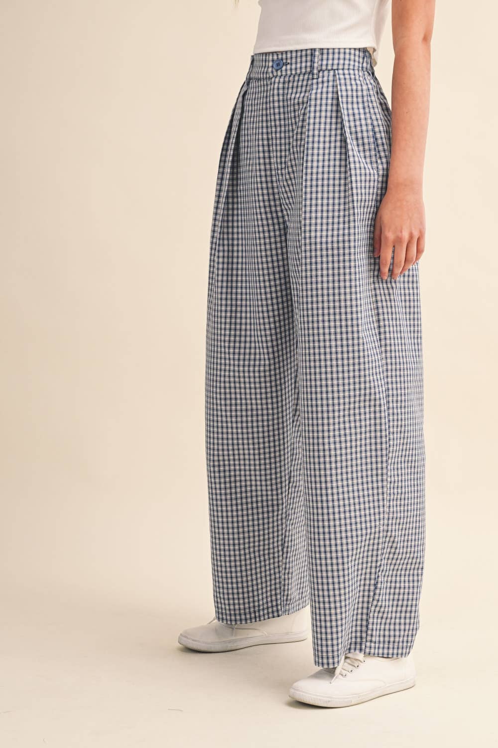 CHECK PATTERN PINTUCK PANTS
