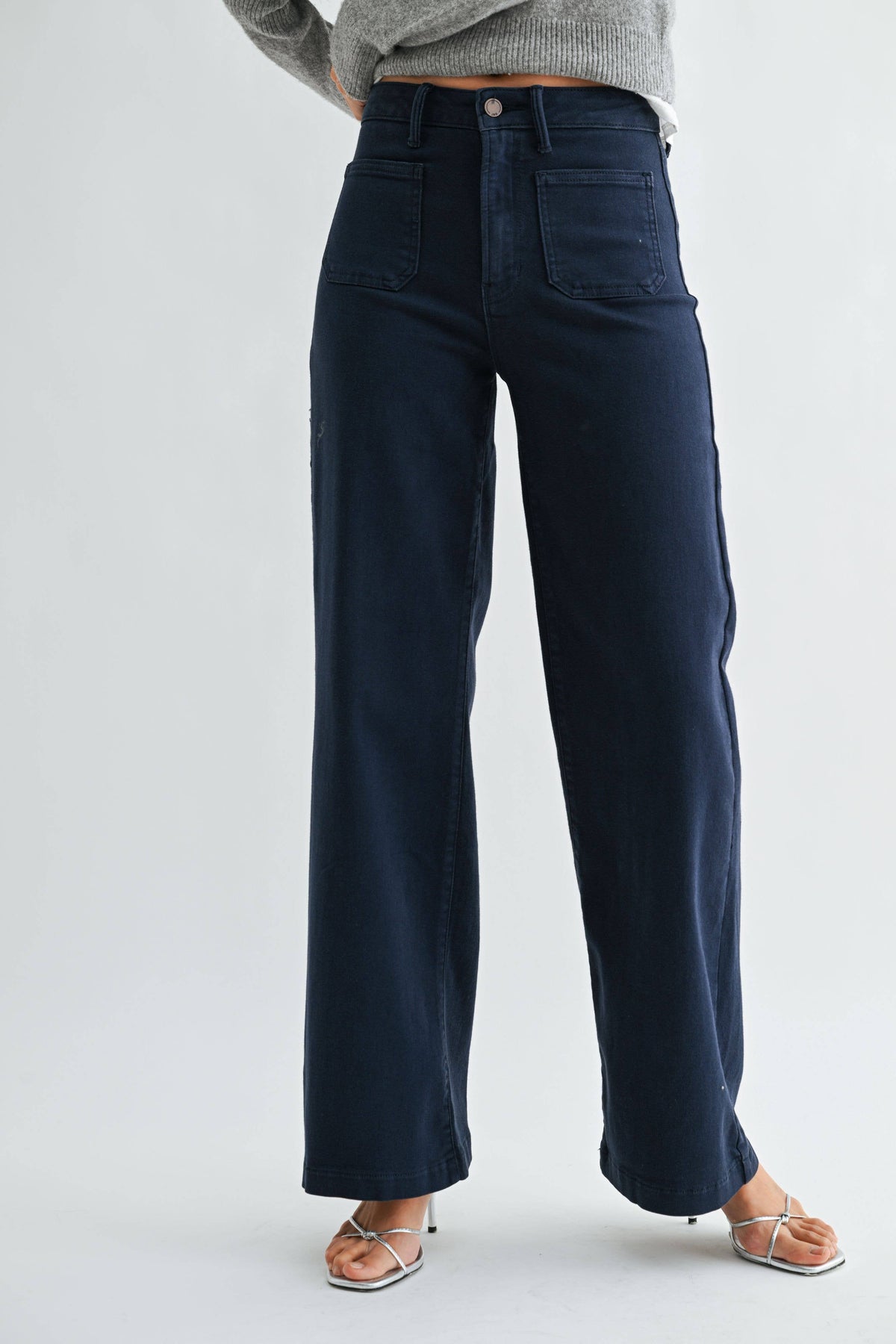 Navy Mini Patch Pocket Wide Leg Denim