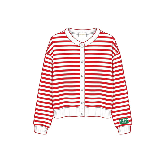 Greek Campus Stripe Oversized Cardigan