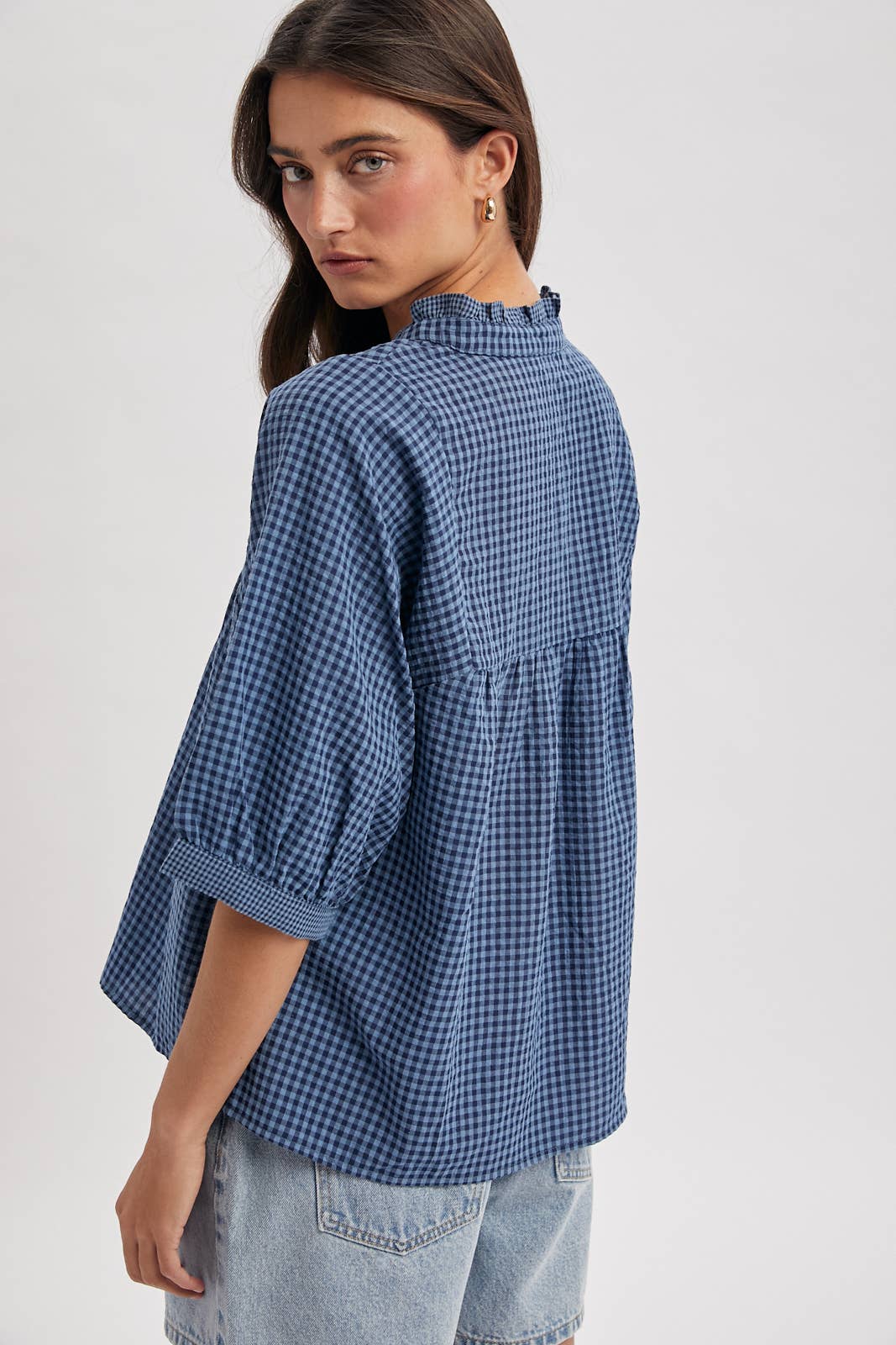 PLAID MOCK NECK BLOUSE