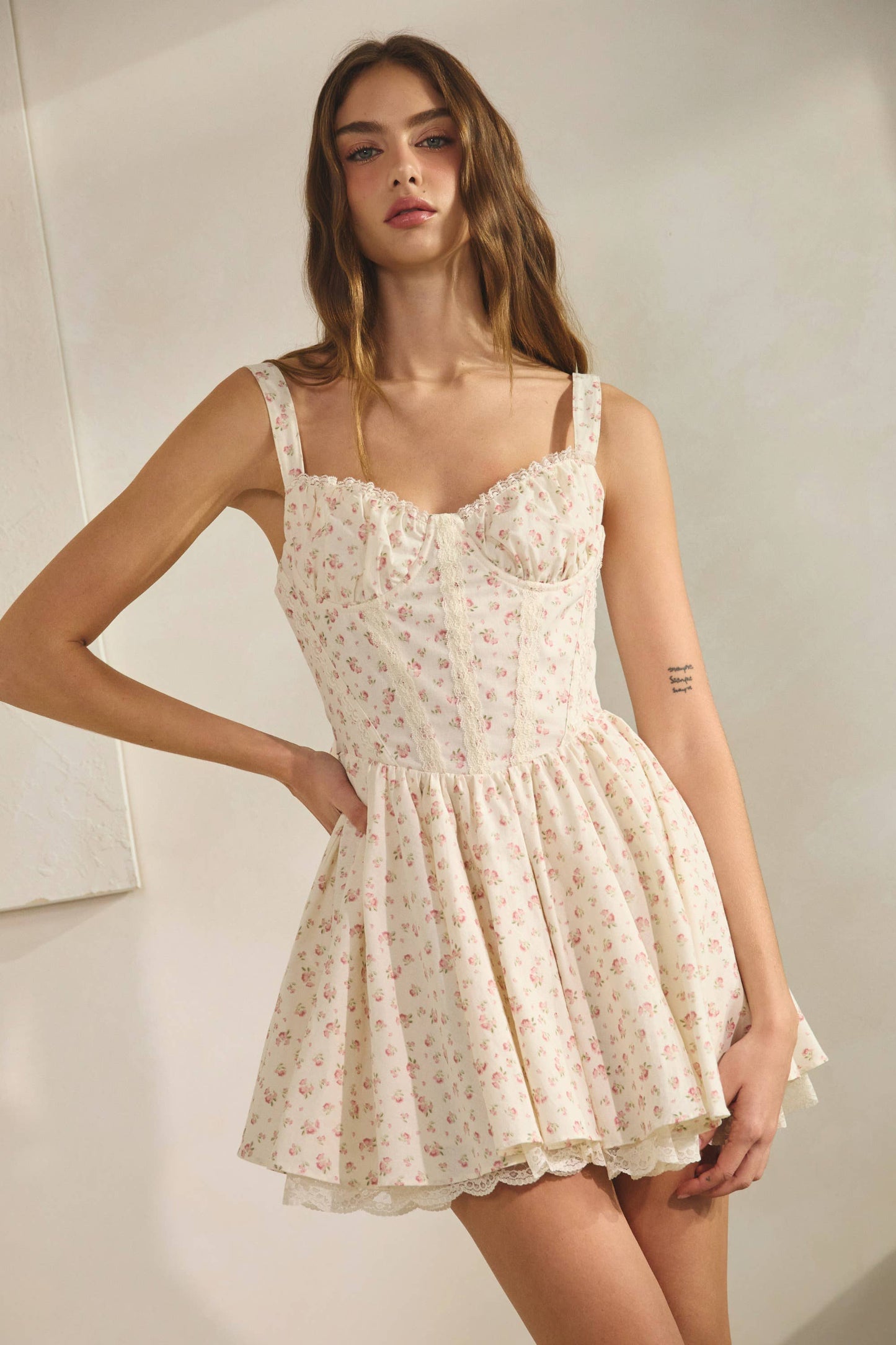 Zimmer Floral Corset Lace Trim Mini Dress