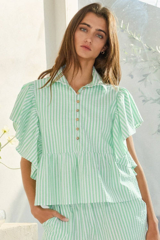 Ruffle Sleeves Striped Shirt top