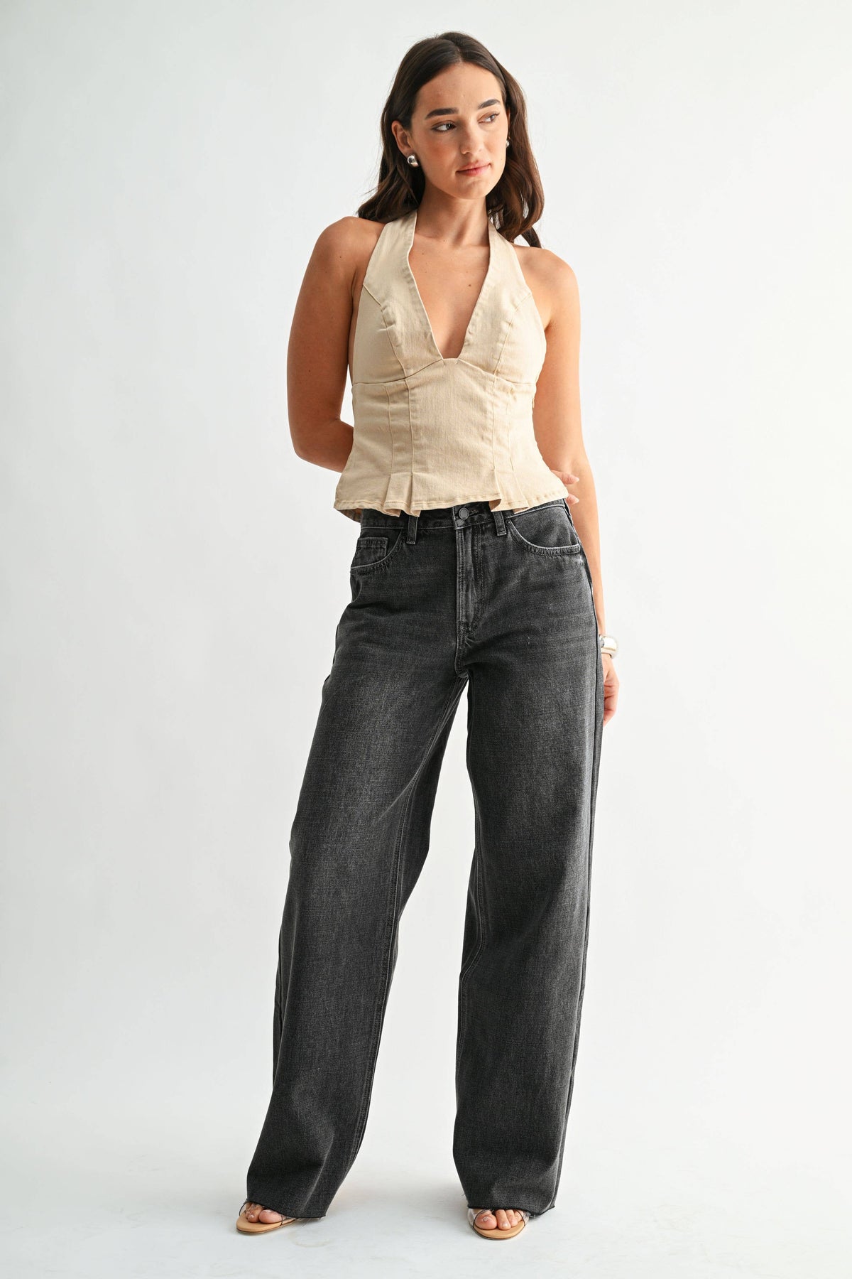 High Rise Full Length Wide Leg - WASHED GREY