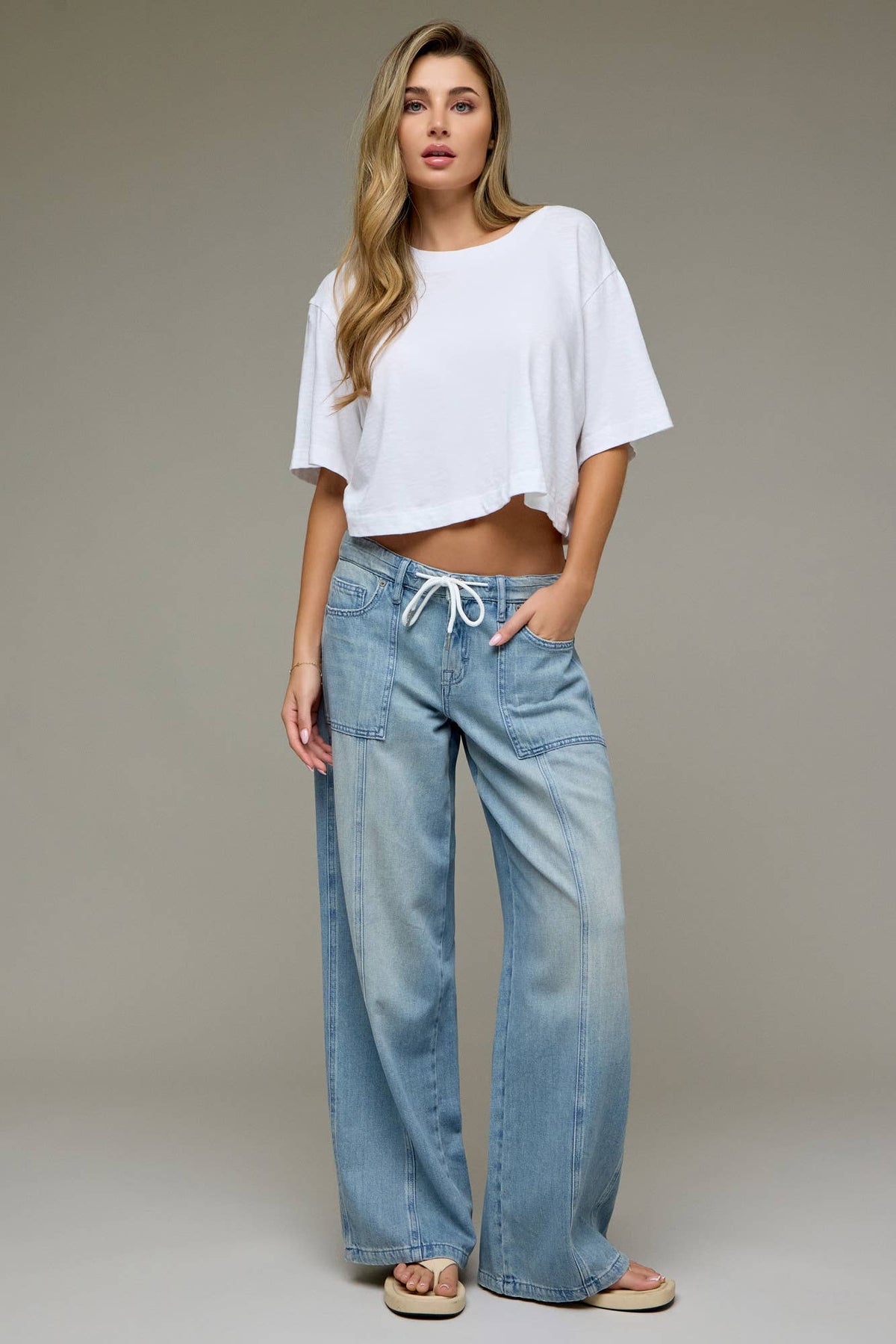 Vintage Super Soft Drawstring Mid Rise Wide Leg