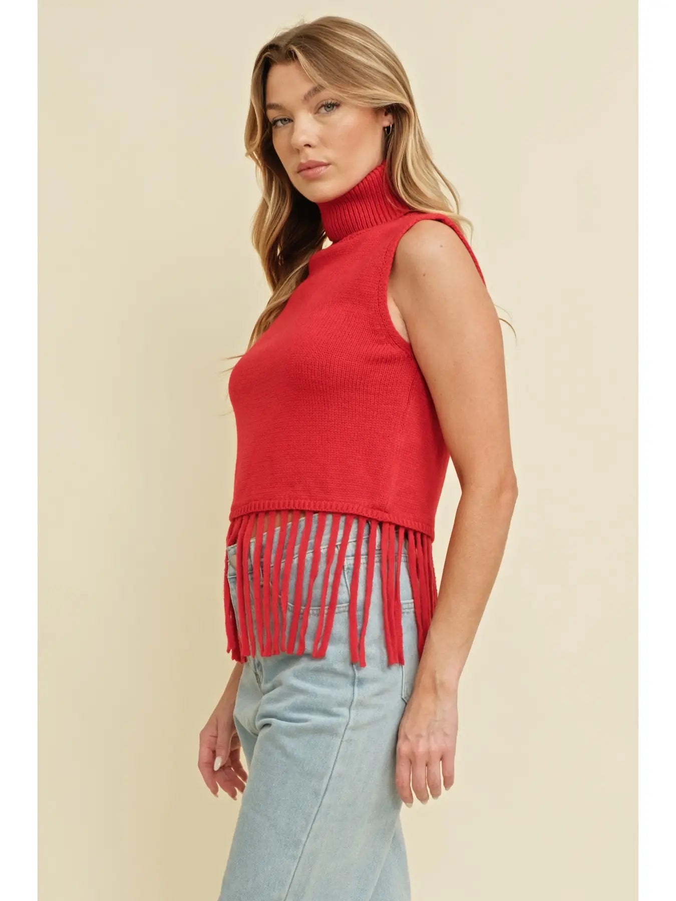 Turtle Neck Fringe Top