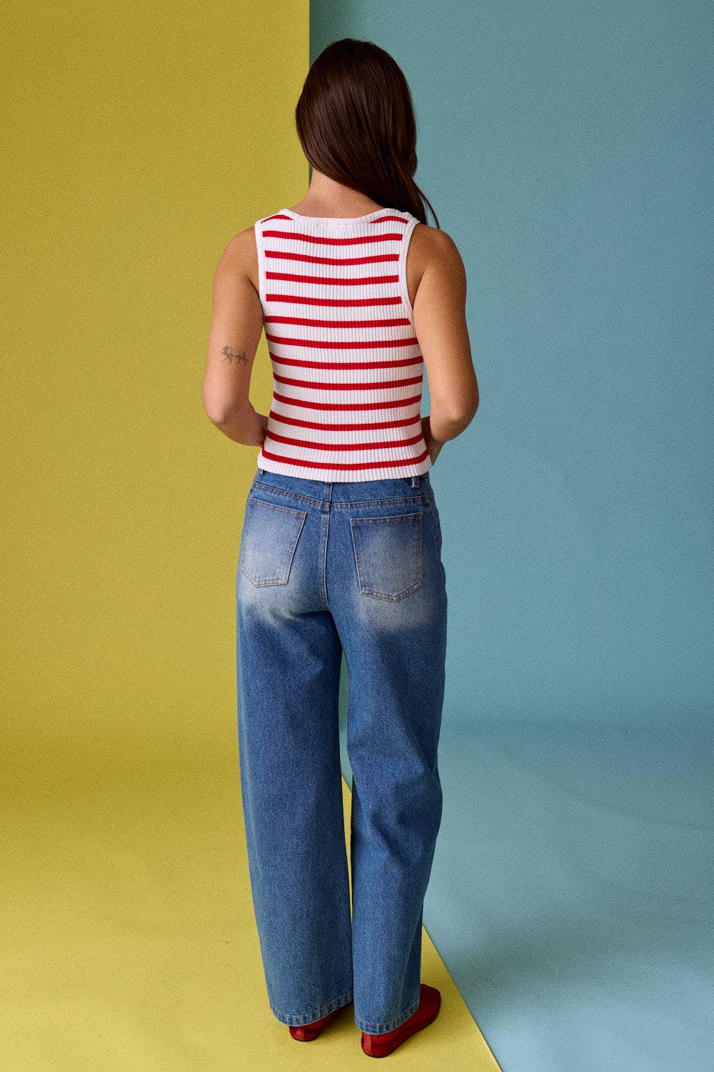 Striped Ribbed Button Front Tank