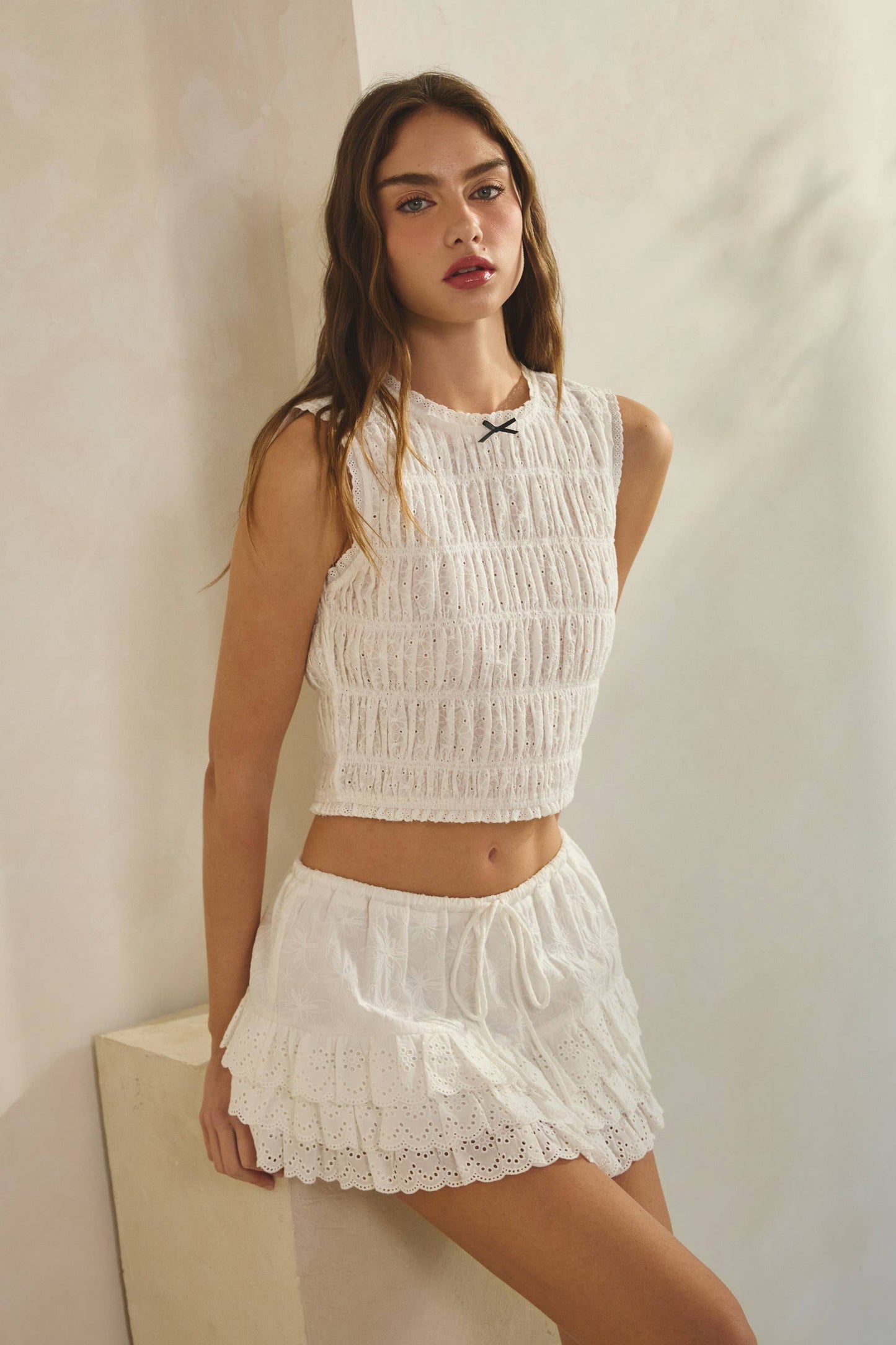 Noah Back Tie Textured Smocking Top