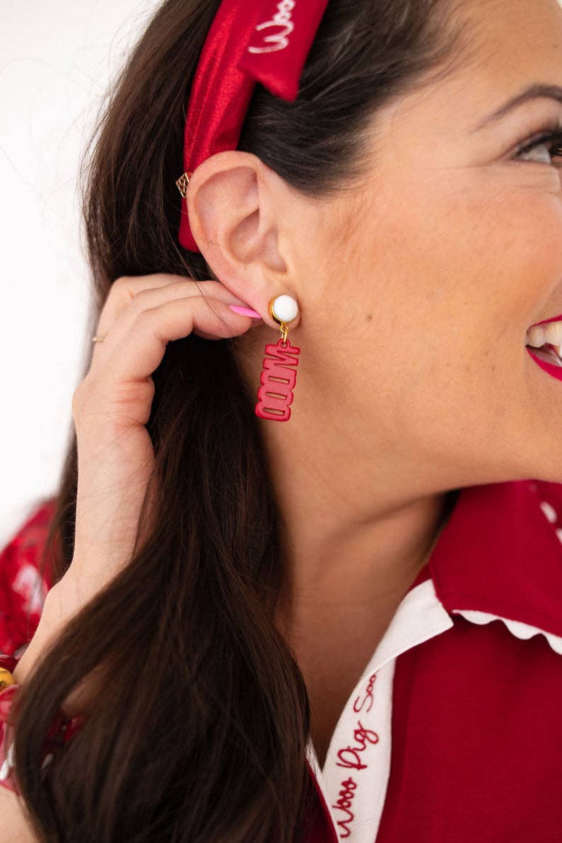 Mini Cardinal Red WOOO PIG Earrings