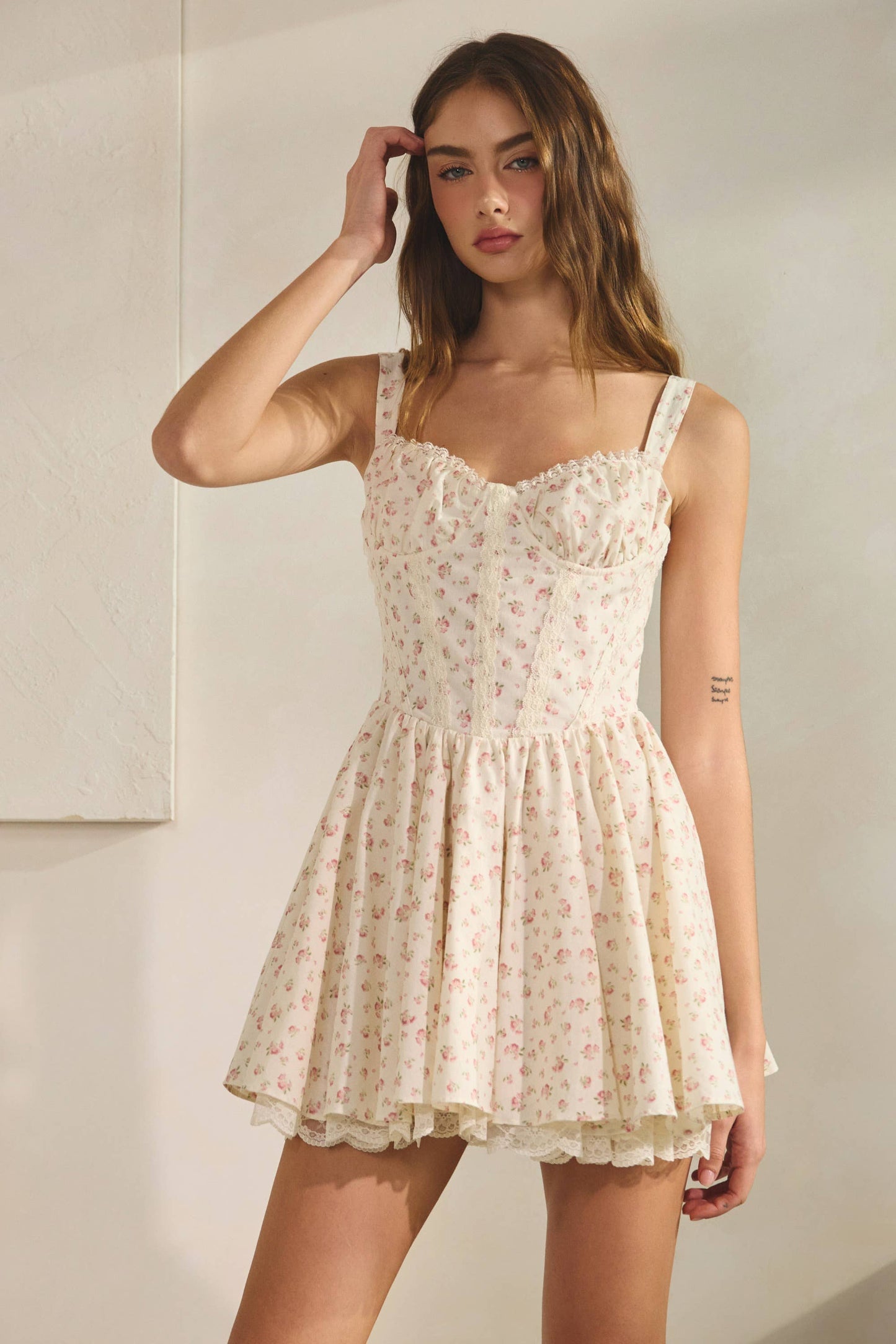 Zimmer Floral Corset Lace Trim Mini Dress