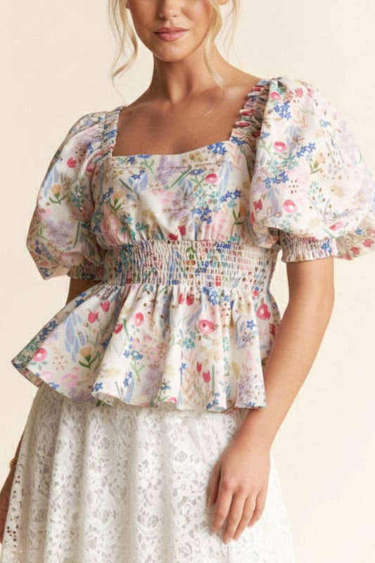 FLORAL PRINT PEPLUM TOP