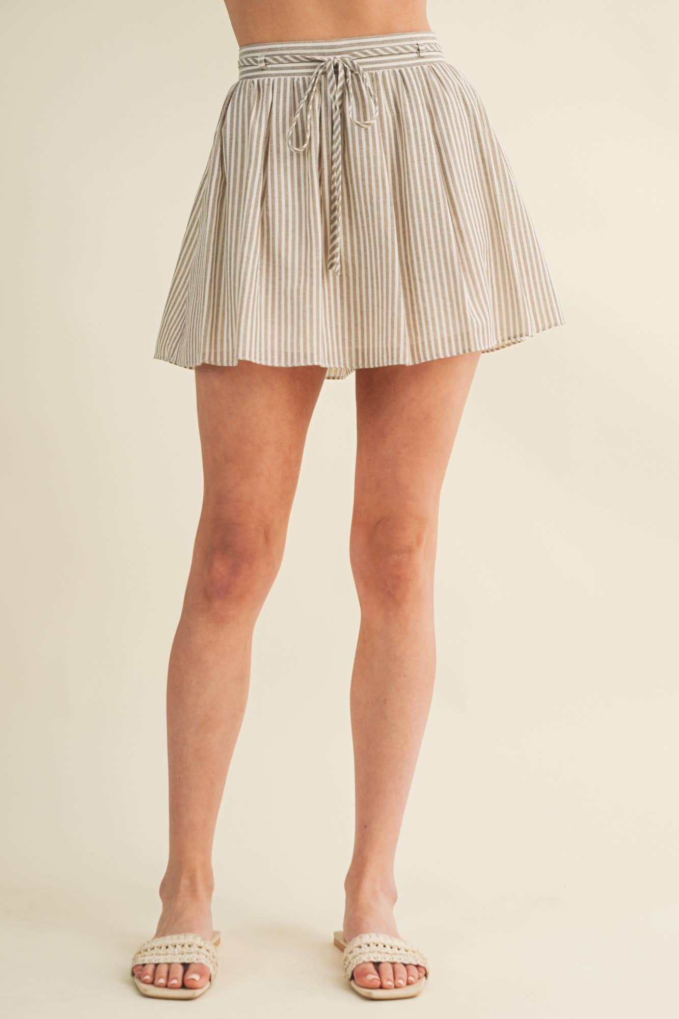 Vertical Stripe Drawstring Mini Skirt