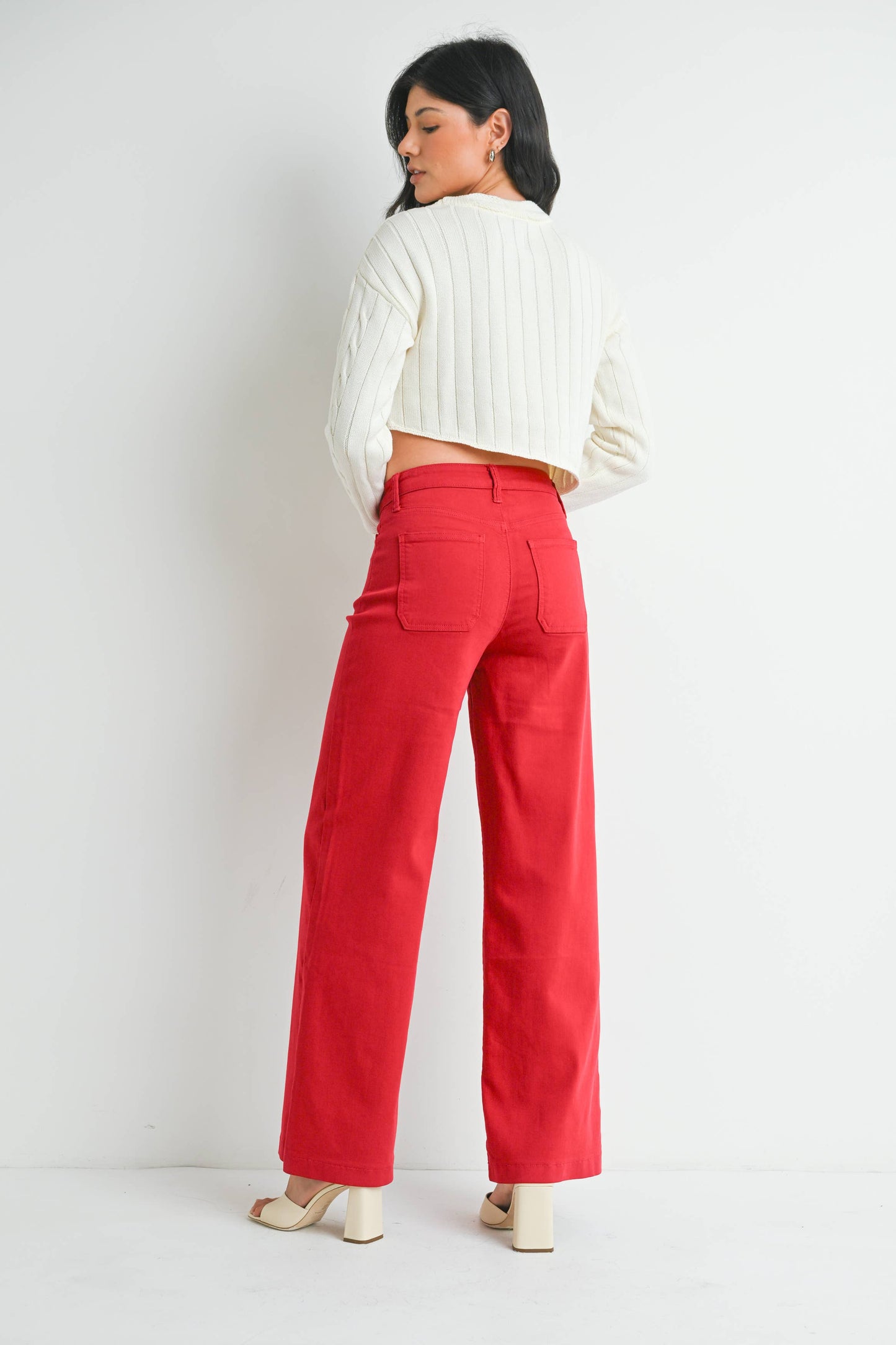 Red Mini Patch Pocket Wide Leg