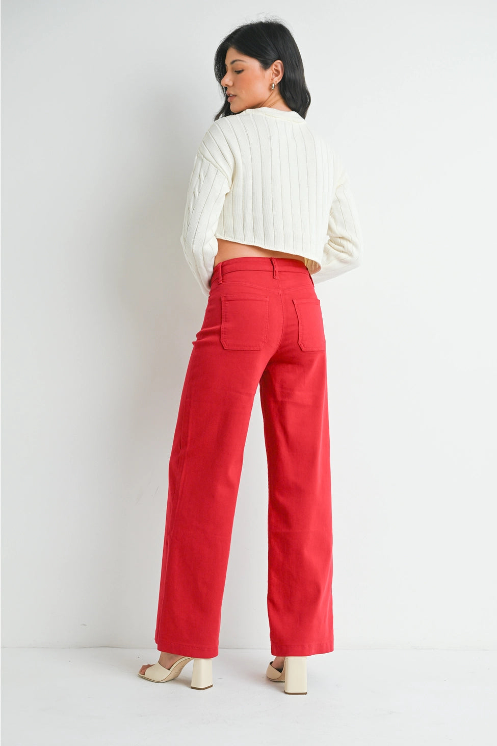 Mini Patch Pocket Wide Leg Jeans