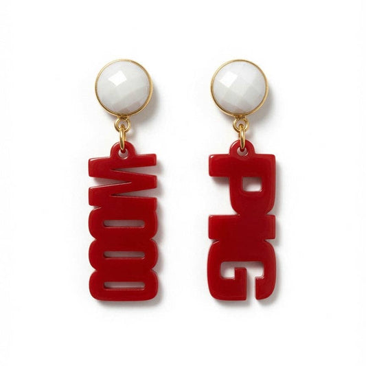 Mini Cardinal Red WOOO PIG Earrings