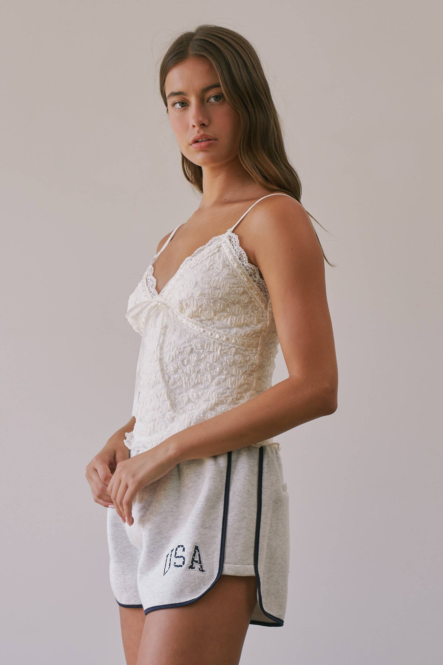 Brielle Textured Rosette Lace Cami Top