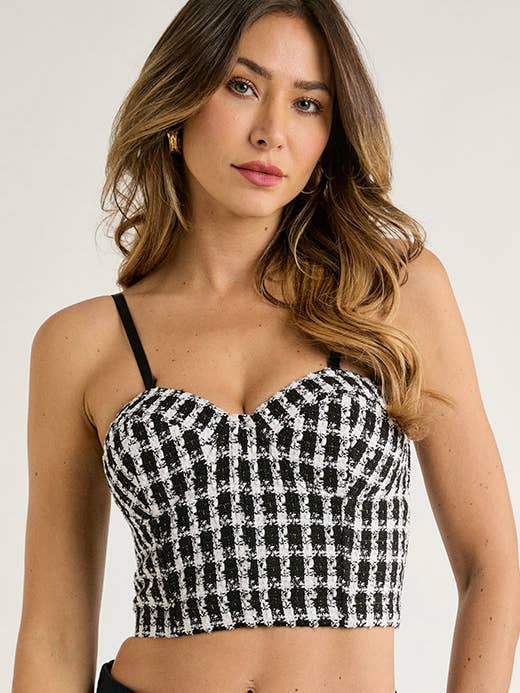 Checker Cropped Tweed Bustier