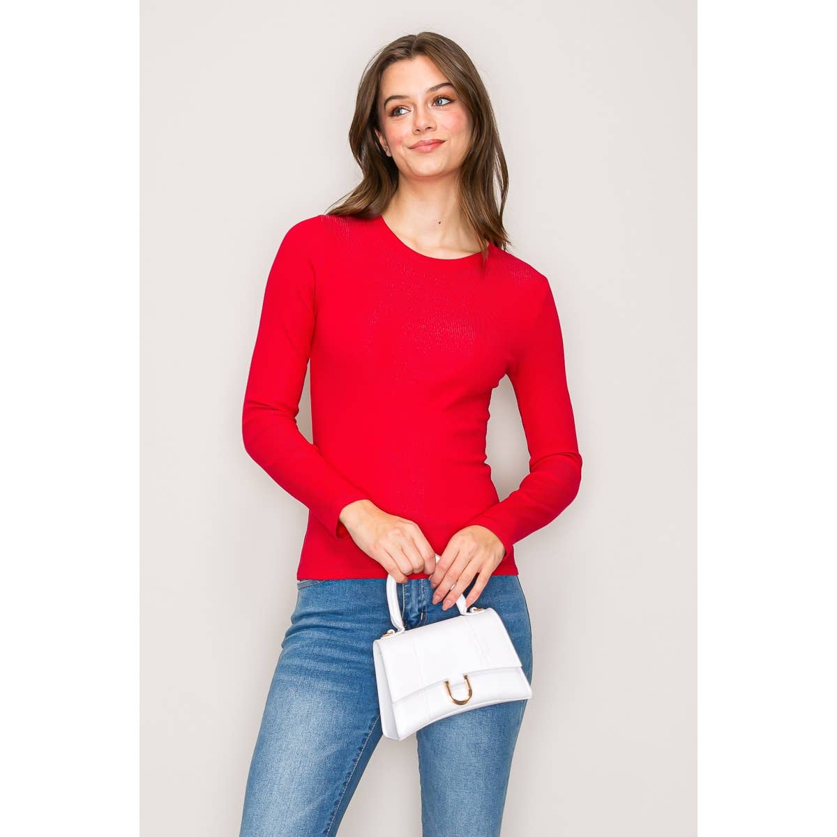 Crew Neck Long Sleeve Rib Top