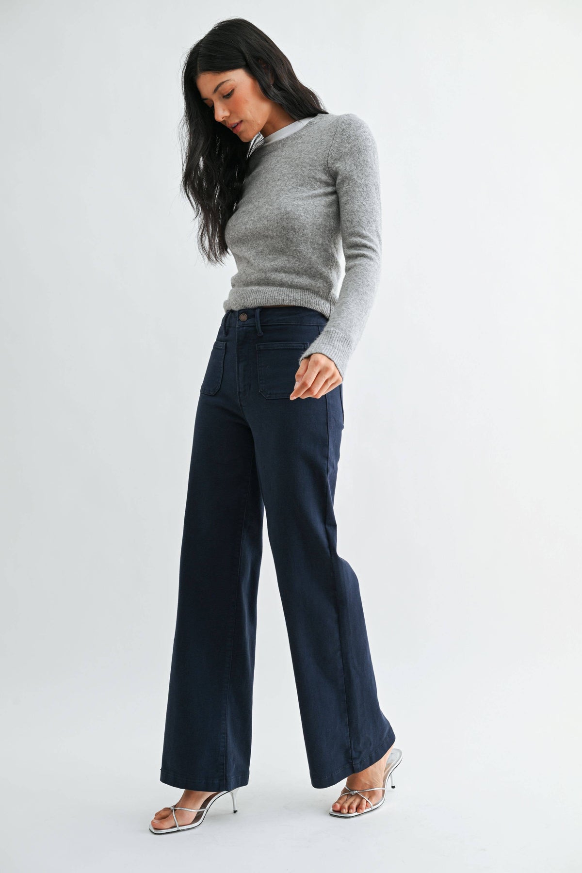 Navy Mini Patch Pocket Wide Leg Denim