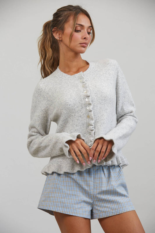 Ruffle Wave Button Knit Cardigan