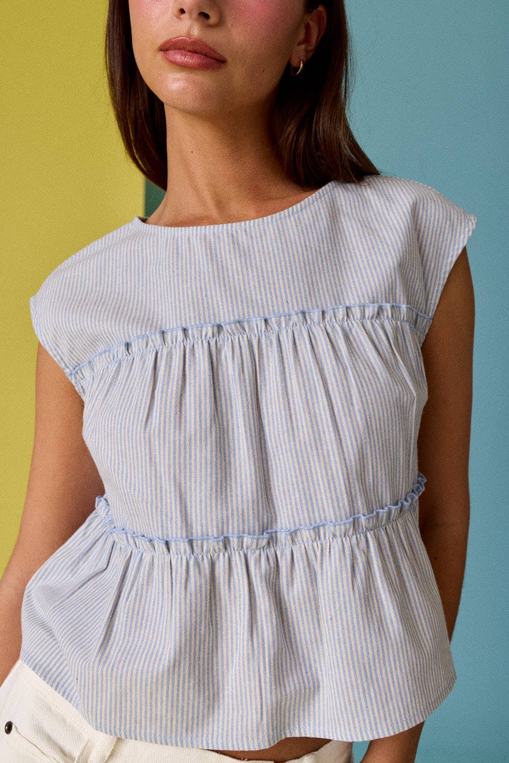 Tiered Seam Stripe Sleeveless Top