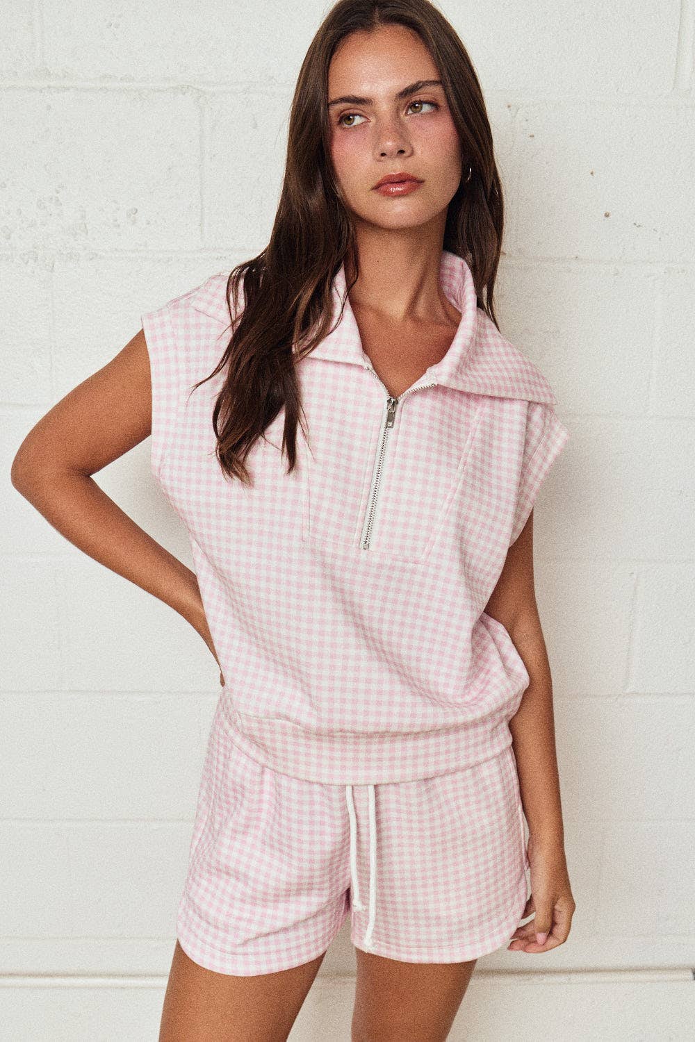 Gingham Zip Up Top & Short Set