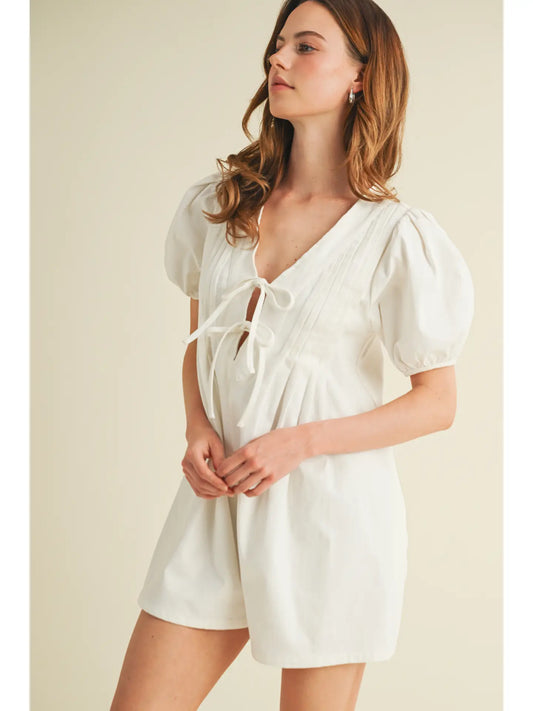 Front Tie Pleated Romper