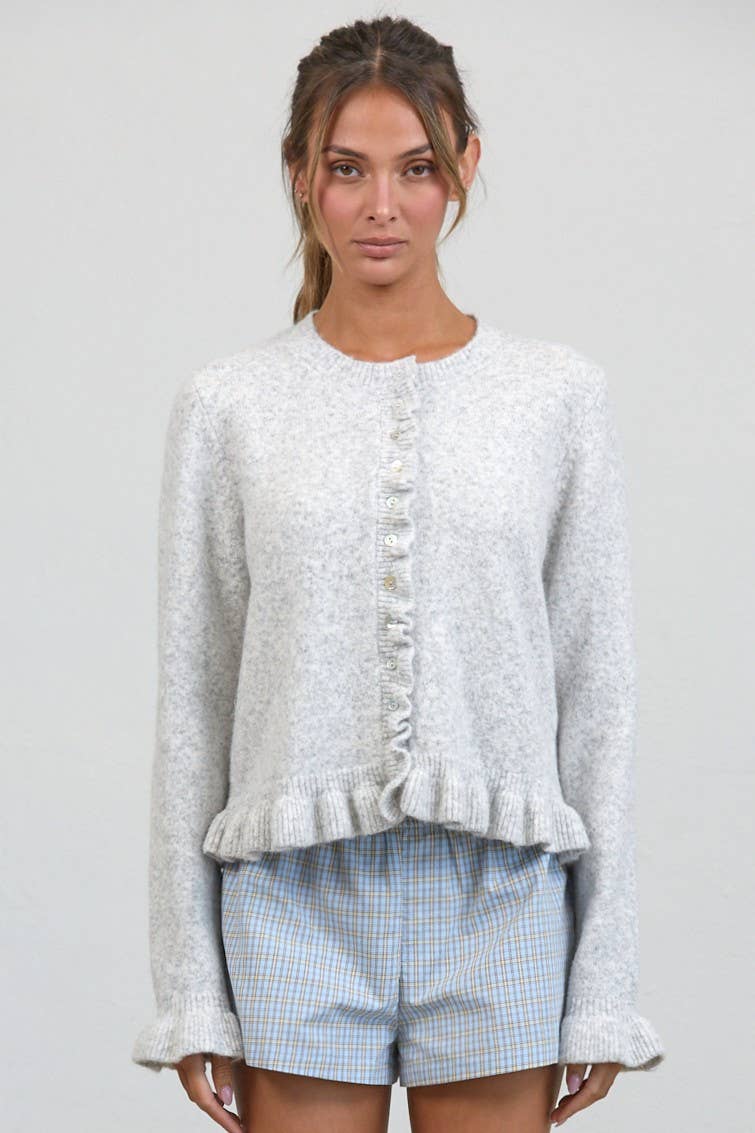 Ruffle Wave Button Knit Cardigan