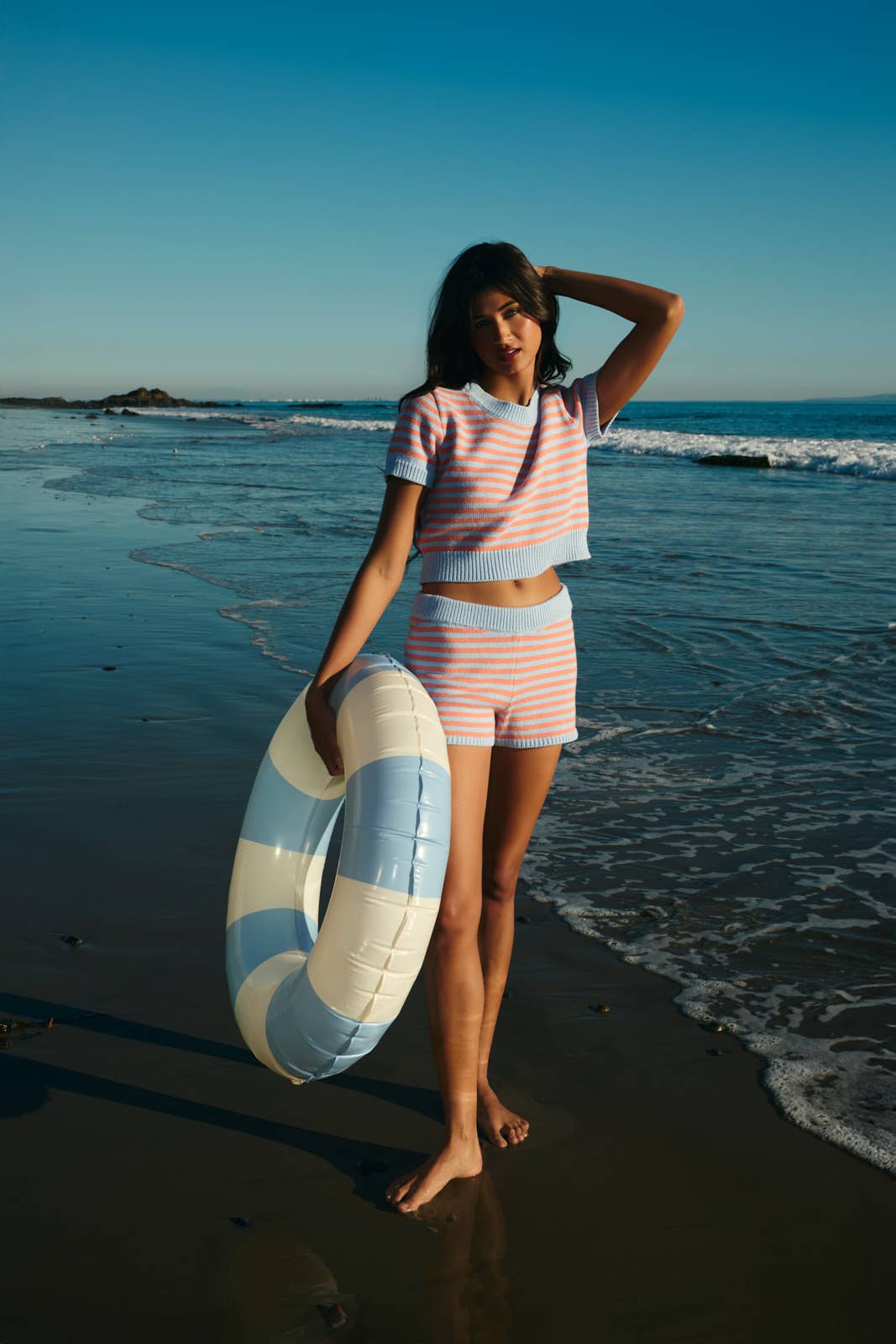 CREW NECK STRIPE SWEATER CROP TOP