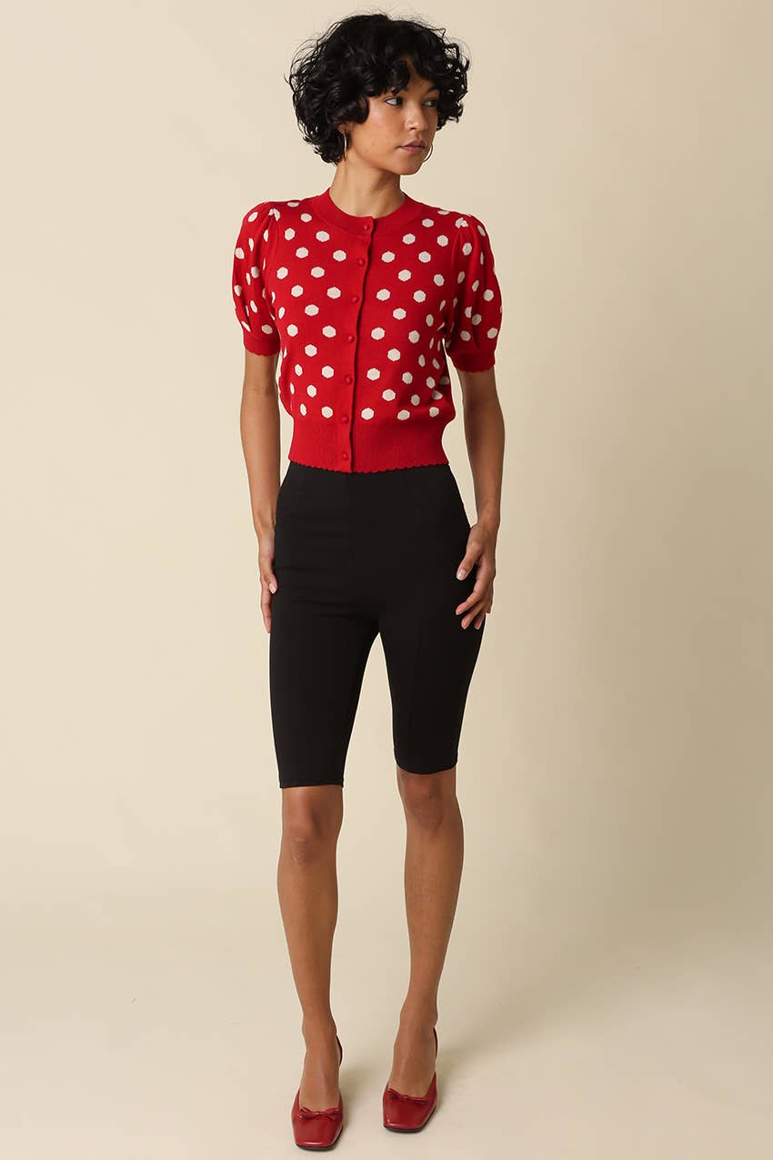 Chara Polka Dot Puff Sleeve Cardigan
