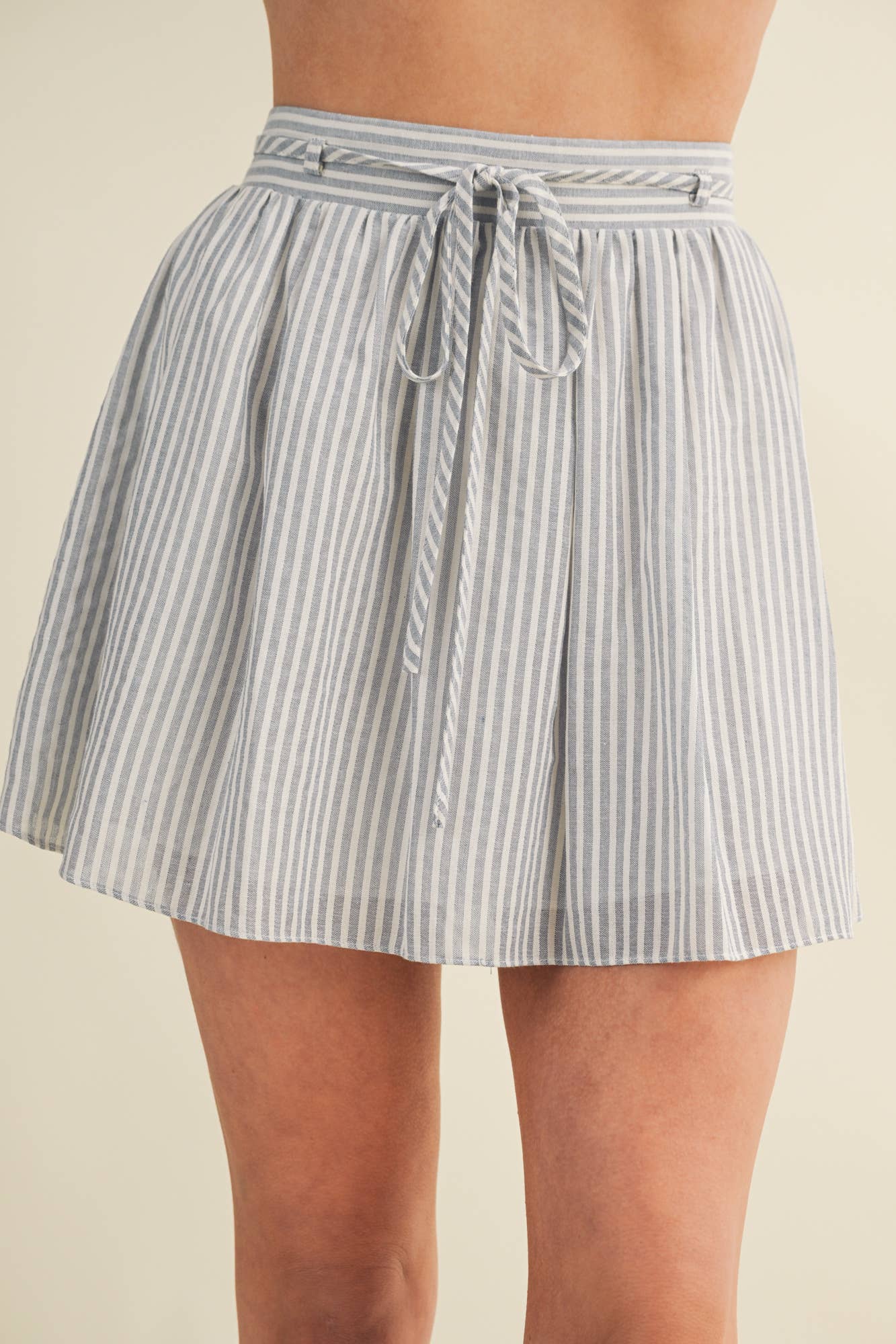 Vertical Stripe Drawstring Mini Skirt