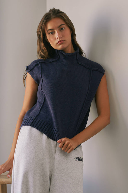 Mock Neck Exposed Seam Sweater Vest