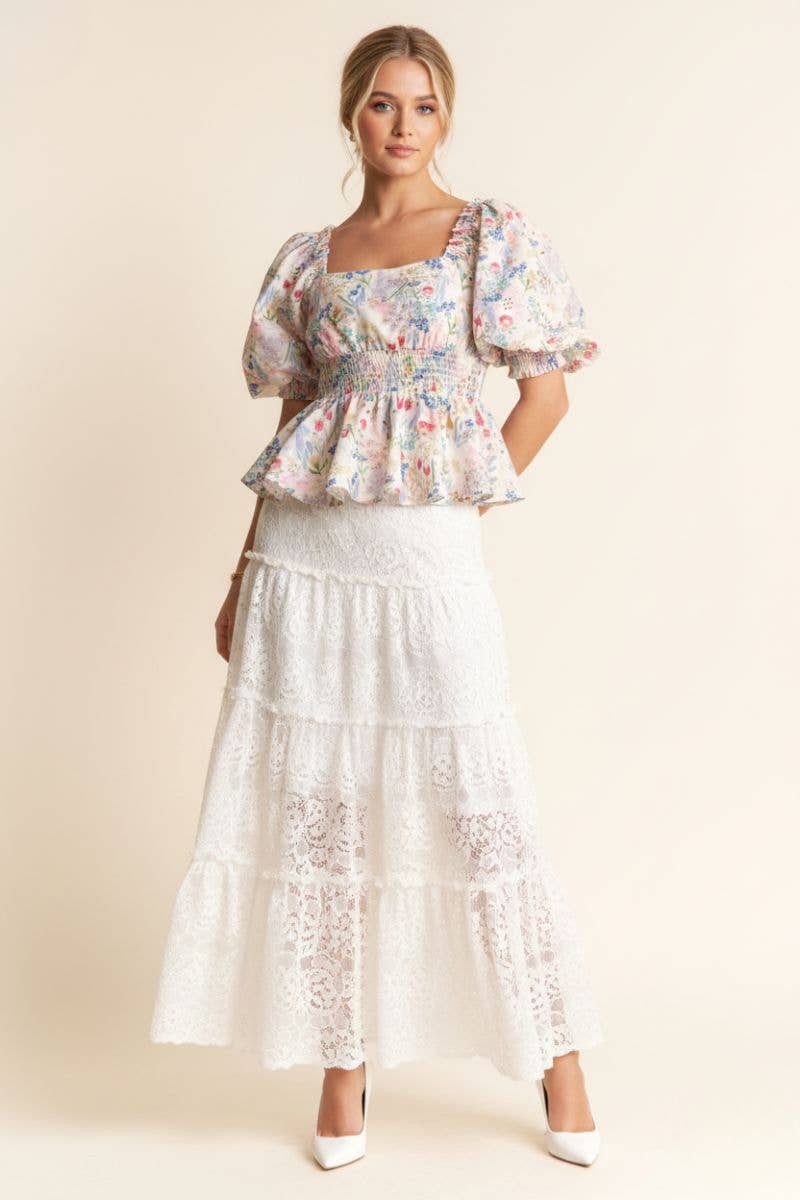 FLORAL PRINT PEPLUM TOP